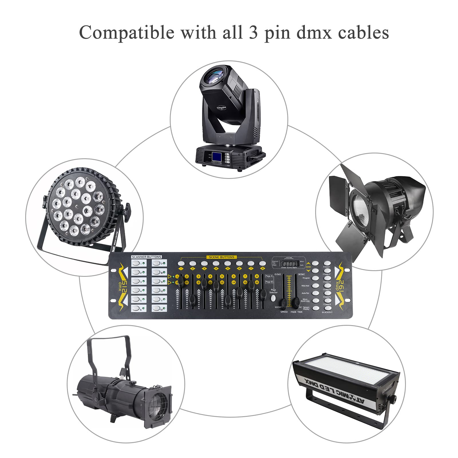 DMX Controller for DJ Lights, 192 Channel DMX Light Controller for Live House, DMX 512 Controller for Light Shows.
